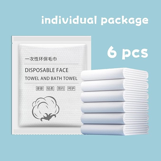 Disposable Bath Towels, 6 Pcs Large Travel Bath Towel 55 * 28 Inches, Travel Essentials Compressed Towel - Portable Disposable Washcloths for Travel Beach Shower Hiking Swim Hotel Camping