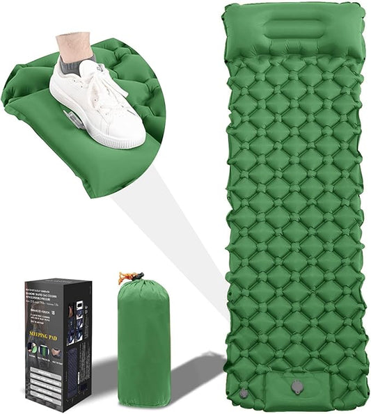 Sleeping Pad for Camping - Inflatable Camping Mat, Ultralight Airpad, Built-in Foot Pump Backpacking Sleeping Pad,Compact Sleeping Mat for Camping、Hiking、Traveling (Army Green)