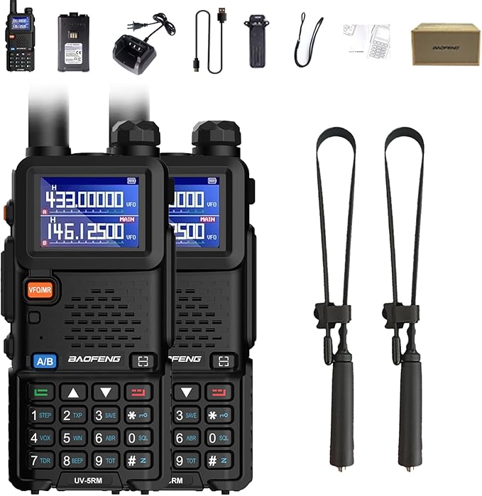 BAOFENG 2 Packs UV-5RM Two Way Radio Multi-Band Long Range Walkie Talkie NOAA USB-C Charging Upgrade of UV-5R Ham Radio Air Band 1.77in LCD Screen with 18.89in Tactical Antenna