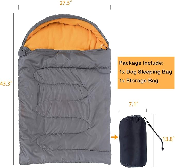 KUDES Dog Sleeping Bag Waterproof Warm Packable Dog Bed with Storage Bag for Indoor Outdoor Travel Camping Hiking Backpacking (43''Lx27''W)