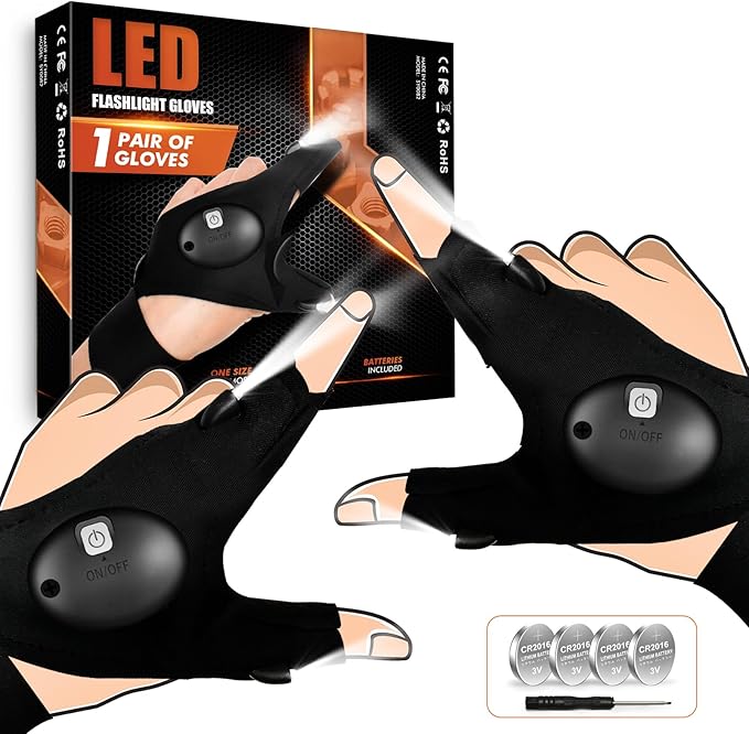 LED Flashlight Gloves Valentine's Day Gifts for Men Women Stocking Stuffers for Men Gifts Gadgets for Men Christmas Birthday Gifts for Him Who Have Everything Unique Gift Camping Accessories Fishing