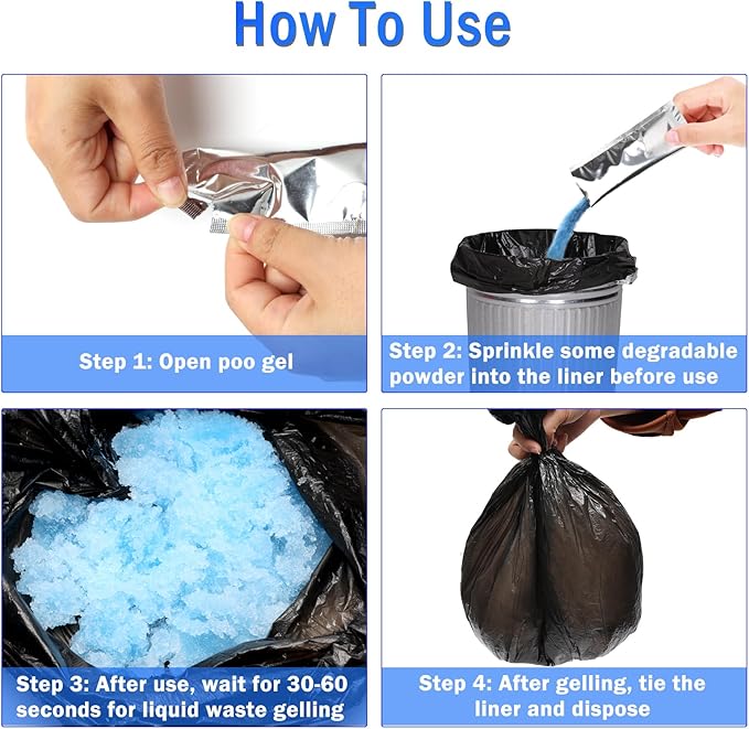 Coolrunner 30 Packets Portable Toilet Powder Poo Gel for Camping Eco Absorbent Gel, ECO-Friendly Toilet Gel Powder, Poo Urine Powder for Camping Outdoor Hiking Fast-Acting Gel