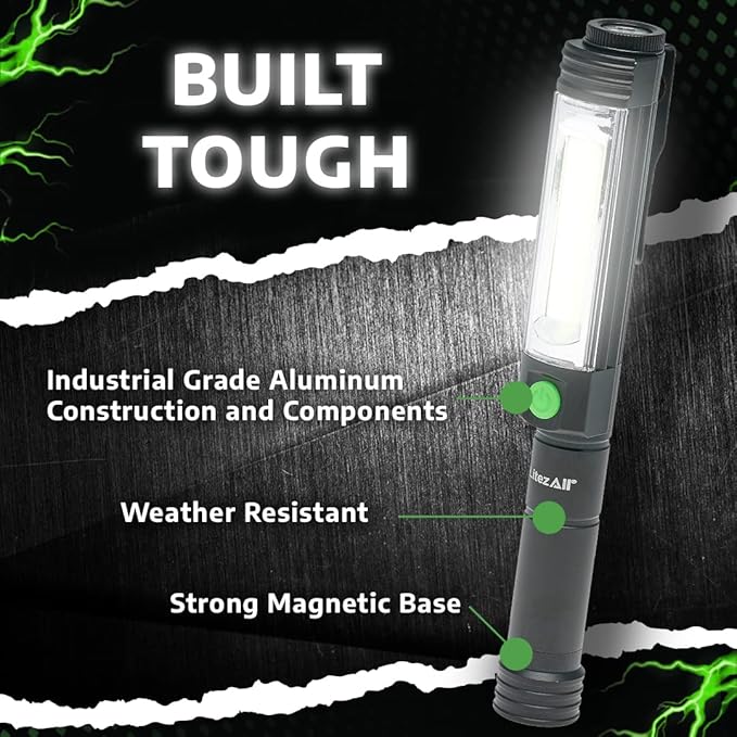LitezAll Pen Flashlight | Compact and Portable Tactical Pen Light | Battery Powered Pen Light Flashlight, Up to 400 Lumen Wide Angle COB LED Task Light, 3 AA Batteries Included