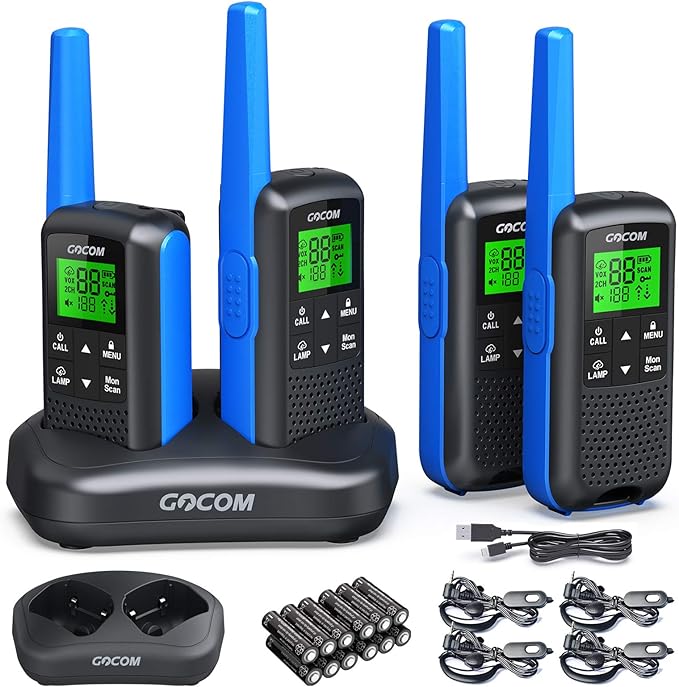Adults Walkie Talkies Long Range - GOCOM G600 FRS IPX4 Waterproof Two Way Radio Rechargeable with 22 Channel, NOAA Weather Alerts and Flashlight for Outdoor Camping Biking Hiking (G600-4Pack)