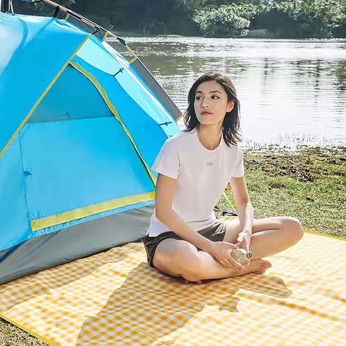 Extra Large Picnic Blanket Beach Blankets, 80''x60'' Picnic Mat Waterproof Sand Proof Foldable Portable for Outdoor Camping Hiking Travel Grass Park Music Festival Lawn Mats (yellow, 80x60 inch)