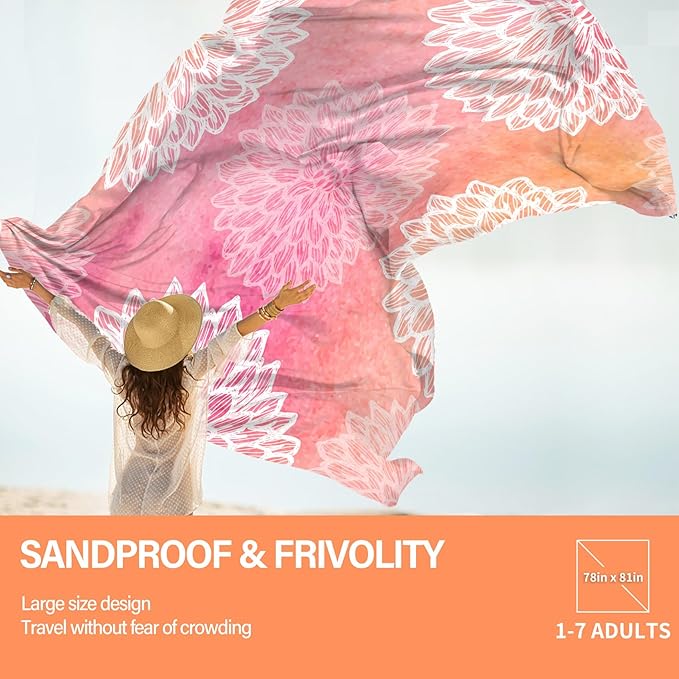Beach Blanket Oversized Extra Large 78" X 81",Waterproof Sandproof Beach Blanket 1-7 Adults Lightweight Durable for Travel Camping Hiking Picnic