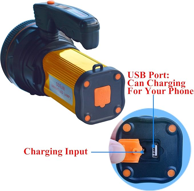 Super Bright Torch Searchlight Handheld Portable LED Spotlight USB Rechargeable Multi-function Flashlight Outdoor Long Shots Lamp