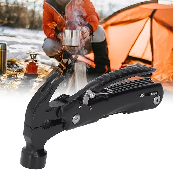 Hammer Multitool, 9 in 1 Mini Portable Survival Tool with Hammer Nailing Device, Pliers, Knife, Saw, Cross Screwdriver for Camping, Hiking, Gifts for Dad and Boyfriend