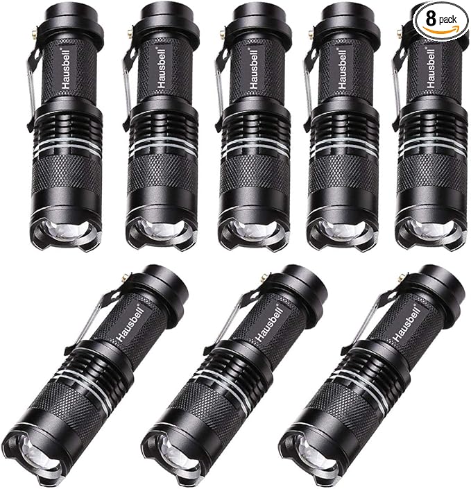 HAUSBELL Flashlights, Handheld Flashlights, Upgraded 7W Mini LED Flashlights, Tactical Flashlights High Lumens, Zoomable 3 Modes Flash Light for Kids Indoor Outdoor Hiking Camping, 8 Pack