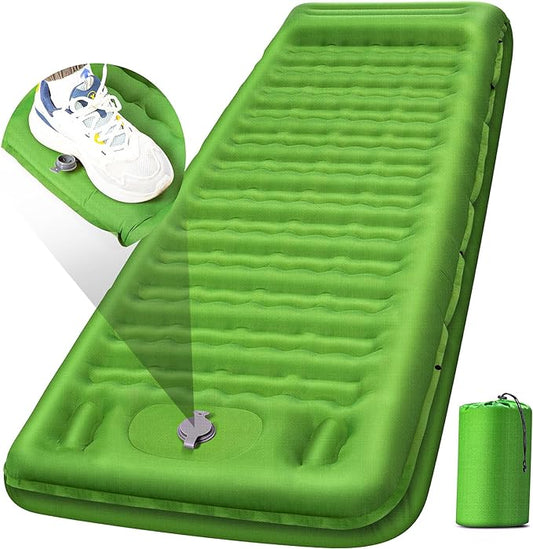 Sleeping Pad Camping, Self Inflating 6'' Extra-Thick with Pillow Built-in Foot Pump Waterproof Inflatable Sleeping Mat Backpacking, Tent, Hiking, Portable Camping Pad (Green)