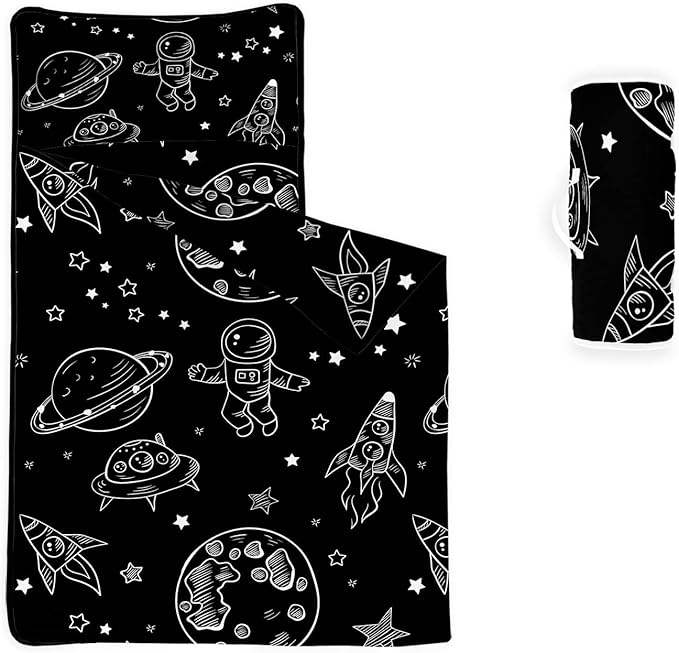 Space Nap Mat - Space Ship Galaxy Sleeping Bag with Removable Pillow - Daycare and Sleepovers Preschool Kindergarten Bedding Set for Kids Toddler Boys Girls