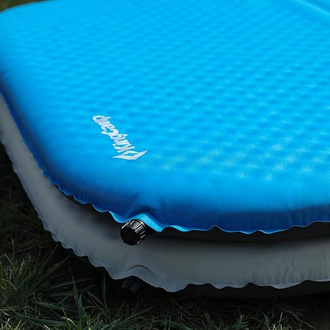 KingCamp Double Sleeping Pad, 2 Person Queen R 7.5 Self Inflating Sleeping Pad 3" Thick Foam Mattress Mat with Contoured Design & Honeycomb Surface Cut for Camping Tent Car Backpacking (BLUE/CHARCOAL)