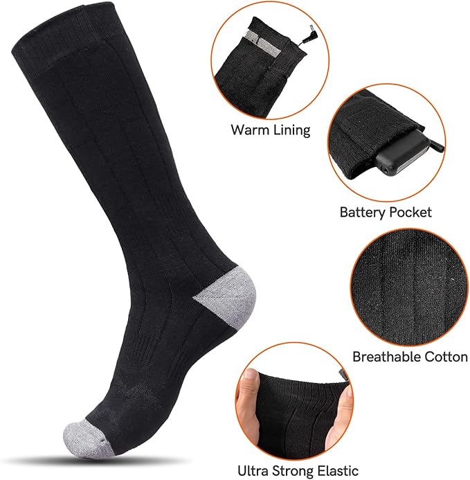 Electric Heated Socks, Upgraded Winter Rechargeable Washable Battery Heat Socks Men Women Thermal Warming Socks for Outdoor Hiking Camping Skiing Fishing Hunting Mountaineering