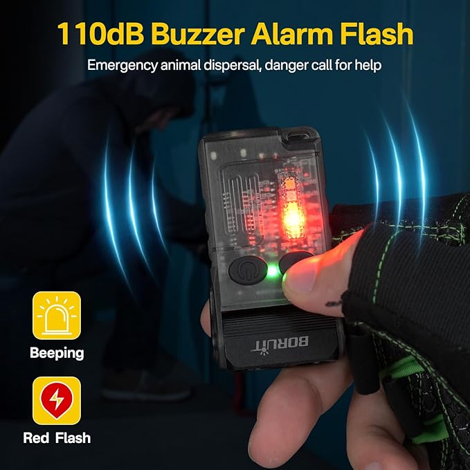 BORUIT V20 LED Small Powerful EDC Flashlight with 365nm UV Light,180°Head Swivels,USB C Rechargeable 1000 LM Mini Pocket Keychain Flash Light with Clip-13 Mode,IP67,Magnetic,110DB Buzzer(Black)