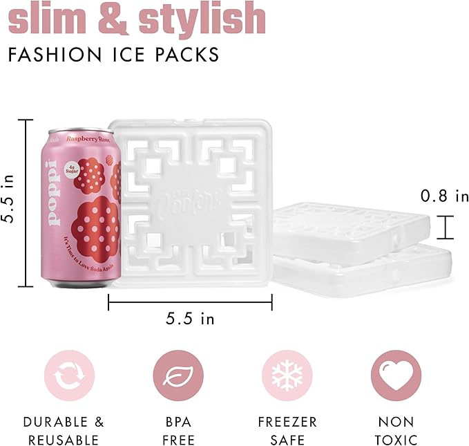 Cool Coolers Fashion Ice by Fit & Fresh, 4 Pack Large Slim Ice Packs, Unique Ice Pack Design for Womens Lunch Bag, Space Saving Reusable Ice Packs for Lunch Boxes, Cooler Ice Packs, Pearl White, 4PK