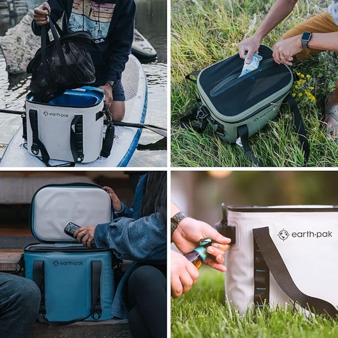 Earth Pak Heavy Duty Waterproof 20-Can Soft Cooler Bag for Camping, Kayaking, Beach Trips - Mesh Bag Insert Included