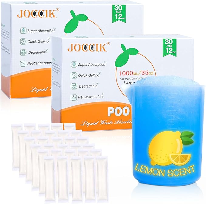 Poo Urine Powder for Camping Portable Toilet 60pcs Lemon Scent Super Absorbent Liquid Waste Poo Gel