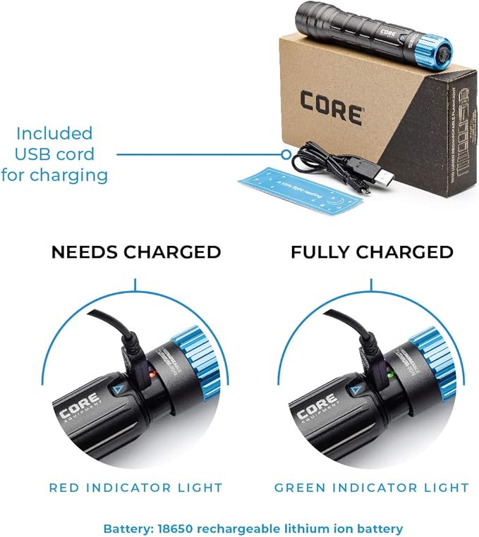 CORE 1000 Lumen CREE LED Rechargeable Camping Emergency Flashlight, IPX4, Two ModesTwo