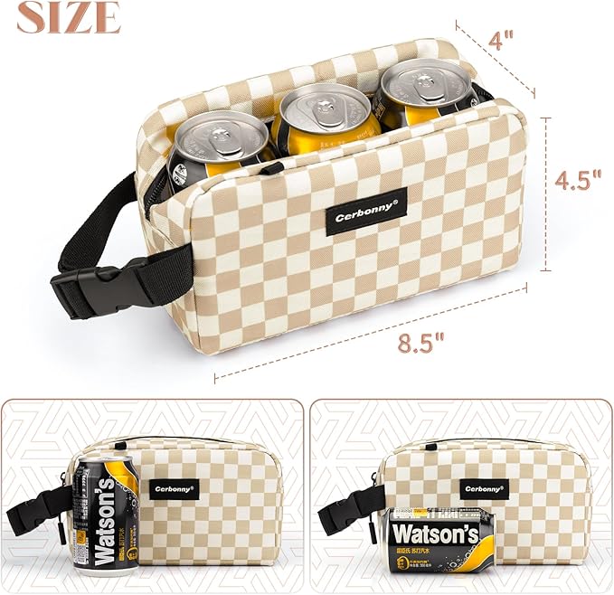 Small Cooler Bag Freezable Lunch Bag for Work School Travel,Small Lunch Bag,insulated snack bag For Adults/Kids,Mini Cooler,Lunch bag small Fit For Yogurt(Khaki Checkerboard)