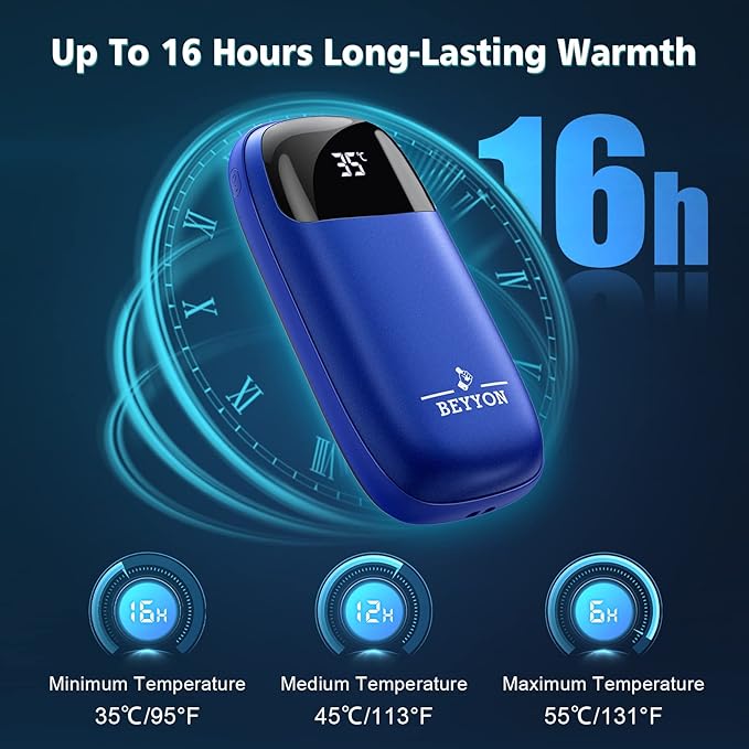 Hand Warmers, Rechargeable Hand Warmers 2 Pack-12000mAh Electric Hand warmer with LED Display,20 Hours Warmth 4 Levels Heat Up to 131℉,Portable Reusable Pocket heater for Raynauds,Hunting,Camping,Golf