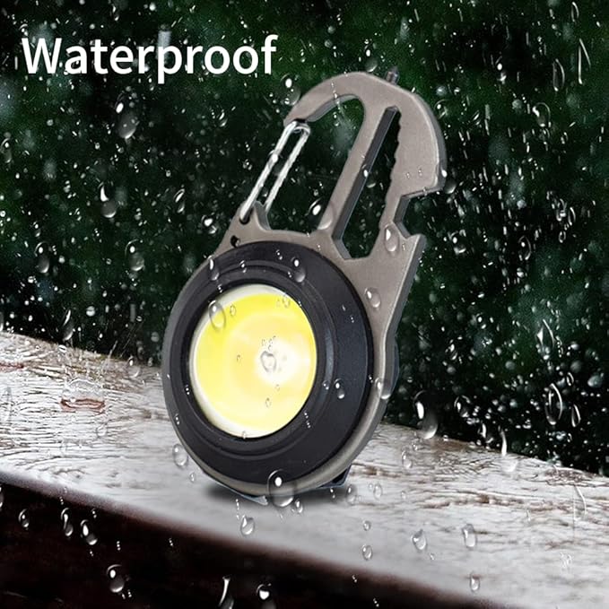Cob Mini Flashlight Keychain Light, 500 Lumens Bright Rechargeable, Small Multi-Function Work Light, 7 Modes Portable Pocket Light Battery Display Bottle Opener for Camping Emergency Lighting