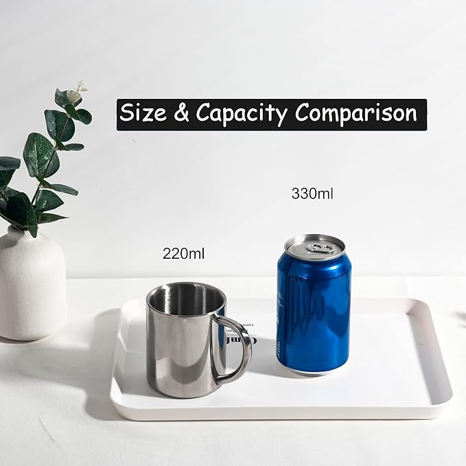 IMEEA Unbreakable Mugs for Kids Double Walled Camping Coffee Mugs 7.5oz/220ml Stainless Steel Mug with Handle, Set of 2