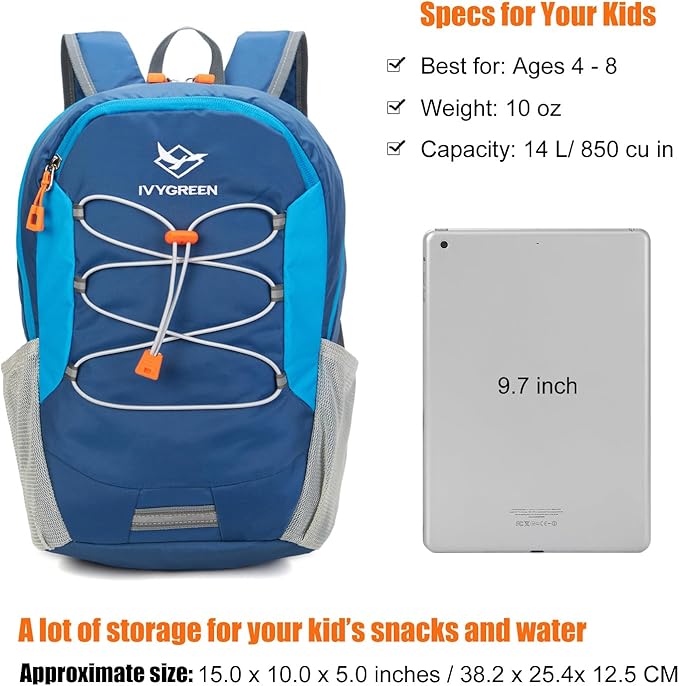 Little Kids Hiking Backpack for Boys or Girls, Small Daypack for Camping or Travel (Blue)