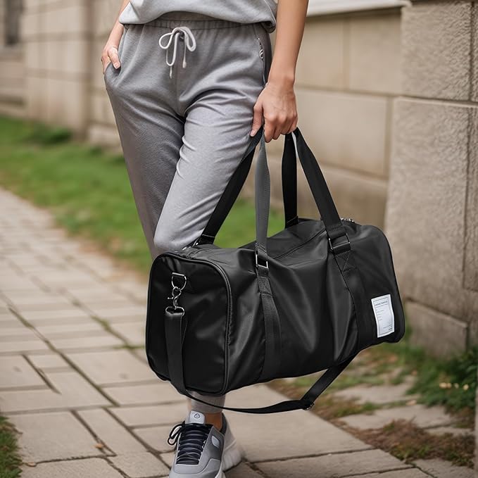 Large Carry on Gym Bag with Shoe Compartment for Men Women Waterproof Overnight Weekender Duffel Bag for Travel Personal Items Sports Workout Outdoors Black