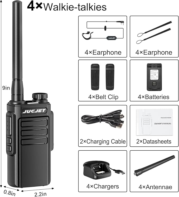 MP31 GMRS Walkie Talkies Handheld Two Way Radio, GMRS Repeater Capable, Waterproof Rechargeable Walkie Talkies with 2-in-1 Type-C Charging Cable&USBCharging Station(4 Pack)