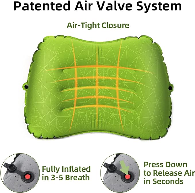 Camping Pillow - Inflatable Pillow - Travel Pillows for Backpacking & Airplane, Lumbar Support 2.0 Blow Up Pillows, Ultralight Compressible, Comfortable, Ergonomic Pillows