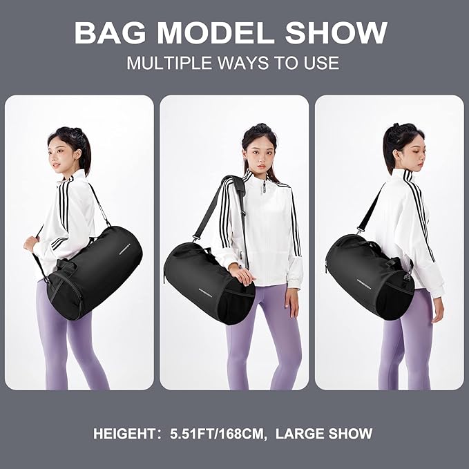 Gym Bag for Women & Men with Wet & Shoe Compartment - Small Duffle Bag for Travel, Sport, Gym, Workout & Overnight Use - Black