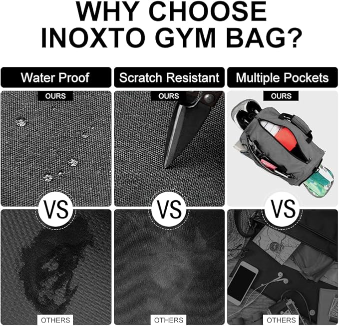 INOXTO Small Sports Gym Bag,Travel Duffel Bag with Dry Wet Pocket and Shoes Compartment for Women and Men,35L Waterproof Weekender Fitness bag For Swim Sports Travel Working Out (dark grey 2)