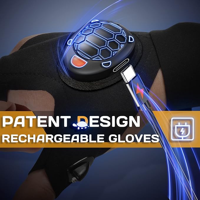 Stocking Stuffers LED Gloves with Waterproof Lights - 2 Pack Rechargeable Handsfree Finger Light Gifts for Men Women Cool Tools Gadgets Glove for Camping Fishing Unique Christmas Birthday Gift Ideas