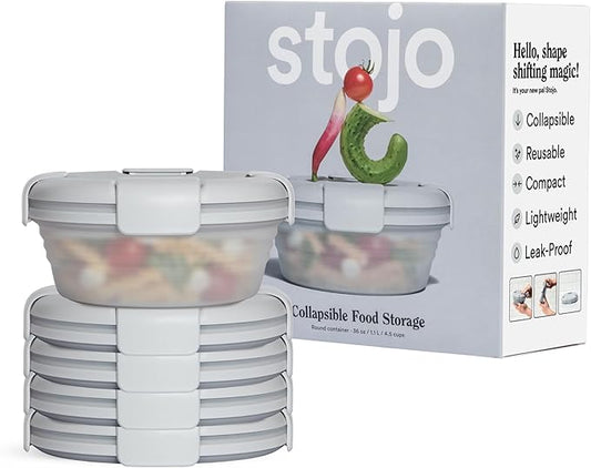 STOJO Collapsible Bowl 5 Set - Translucent Cashmere, 36oz - Reusable Silicone Bowl for Hot and Cold Food - Perfect for Travel, Meal Prep, To-Go Lunch, Camping & Hiking - Microwave & Dishwasher Safe
