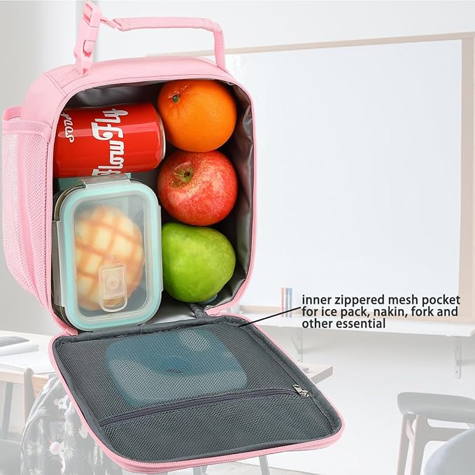 Lunch Box for Kids Boys Girls Men Women, Insulated Small Soft Cooler Lunch Bag Kit for School Work Picnic Travel - Reusable Portable lunchbox, Pink