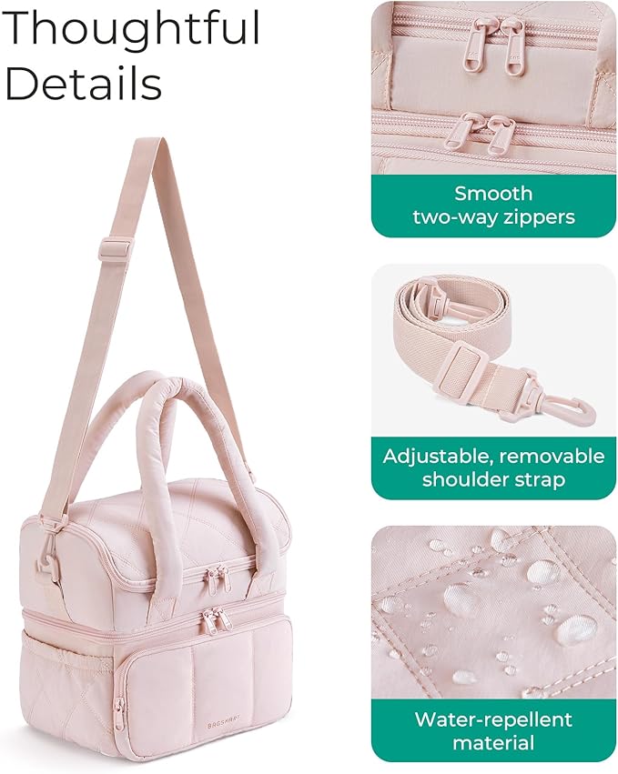 BAGSMART Lunch Bag Women, Double Deck Insulated Lunch Box, Quilted Puffer Lunch Tote, Leakproof, Durable & Reusable Large Lunch Cooler For Work Picnic Travel Meal Prep, Beige