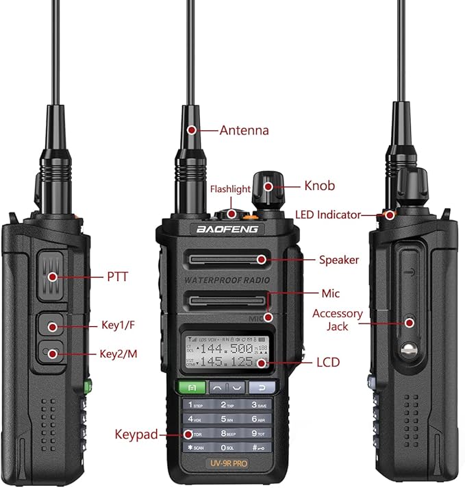 BAOFENG UV-9R Pro 8W Ham Radio Handheld Dual Band Two-Way Radio Tri- Power Waterproof Transceiver Long Range Walkie Talkie Rechargeable with Type-C Charger Cable