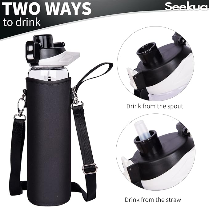 32 oz Sports Glass Water Bottle with Straw and Time Marker, Large Resuable Motivational Glass Drinking Bottle for Infused Water, Fruit, Smoothie, Coffee