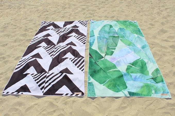 Microfiber Beach Towel & Bag. Lightweight, Compact & Quick-Dry. For Travel, the Beach, Pool, Gym, Yoga & Camping. Extra Large (71x35.5), Tropical Leaves