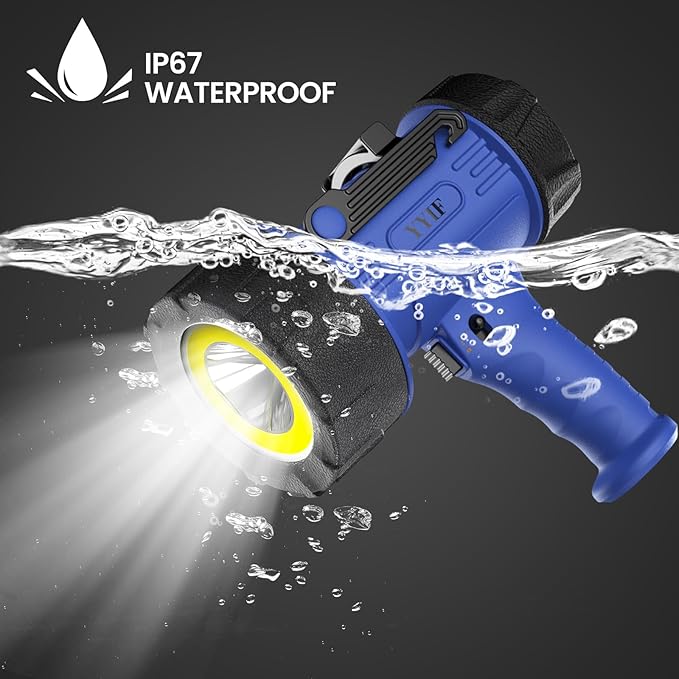 Rechargeable Spotlight, Handheld Spotlight with COB Light Source, IPX6 Waterproof &100000 Lumen LED, 10000mAh 20 Hour StandbyImpact Resistant Handheld Spotlight(Champagne)
