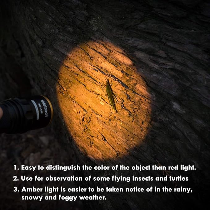 Weltool M7-AM Amber Light Even-Beam Flashlight Dark Adaptation Serie Preserves Night Vision for Aviation, Astronomy, Camping, Hunting, Turtle Watching