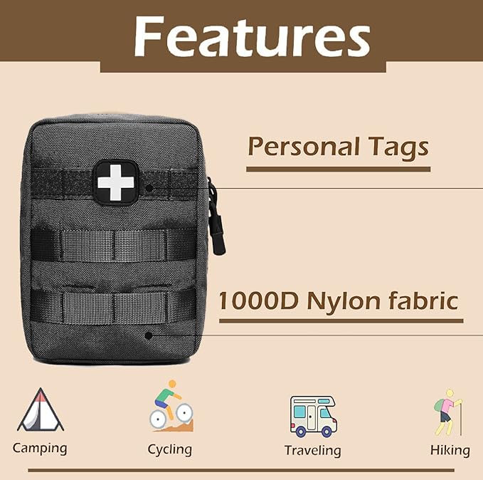 First Aid Kit EMT Medical IFAK Pouch, Molle Tactical Med Emergency Trauma Bag for Camping Home Car Hiking Hunting (Black)