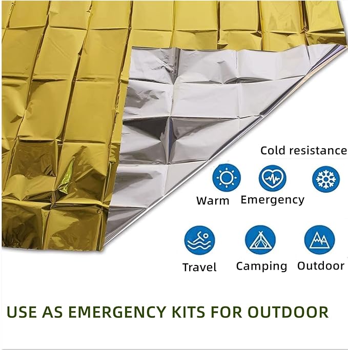 Emergency Mylar Thermal Blankets, Silver Gold Foil Survival Blanket Space Blanket Survival Kit for Outdoors, Camping, Hiking, Survival or First Aid (Silver, 1pc)