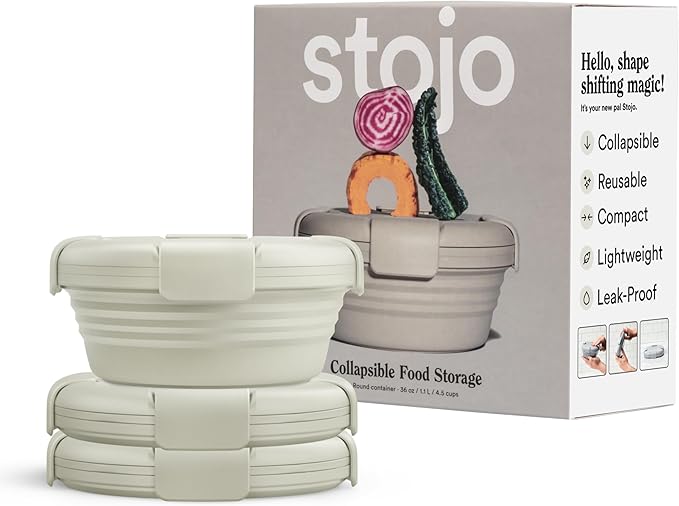 STOJO Collapsible Bowl 3 Set - Oat, 36oz - Reusable Silicone Bowl for Hot and Cold Food - Perfect for Travel, Meal Prep, To-Go Lunch, Camping & Hiking - Microwave & Dishwasher Safe