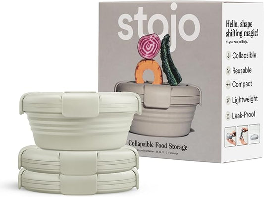 STOJO Collapsible Bowl 3 Set - Oat, 36oz - Reusable Silicone Bowl for Hot and Cold Food - Perfect for Travel, Meal Prep, To-Go Lunch, Camping & Hiking - Microwave & Dishwasher Safe
