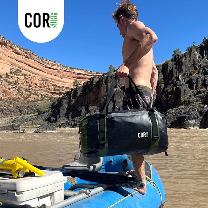 Waterproof Duffel Bag 60L Extra Large | Heavy Duty Dry Duffle Gear Bag with Durable Compression Straps & Handles for Surf Paddle Dive Snowboard Kayak or Motorcycle by Cor Surf