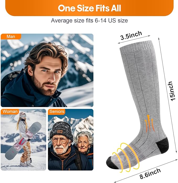 Heated Socks, Heated Socks for Women Men, 5000mAh Rechargeable Electric Heated Socks Up to 8 Hours, Washable Winter Warm Socks for Outdoors Work Fishing Hunting Skiing Cycling Hiking Camping