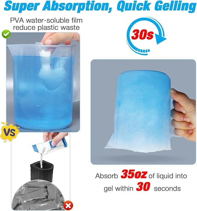 Poo Gel for Portable Toilet 30pcs Super Absorbent Liquid Waste Powder Lemon Scent for Camping Outdoor