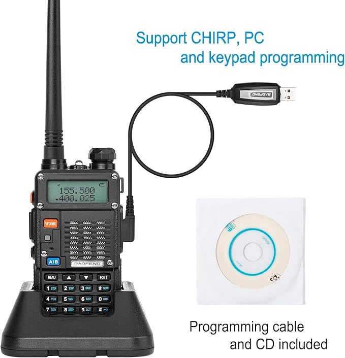 Ham Radio, BAOFENG 8W Dual Band Two Way Radio Long Range, Handheld UV5R Radio, Professional 2 Way Radios with Rechargeable Battery, Charger, Earpieces, Mic and Programming Cable (2 Pack)