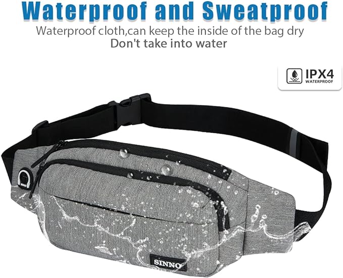 SINNO Large Crossbody Fanny Pack for Women Men Belt Bag With 4-Zipper Pockets for Travel Running Hiking Workout Dog Walking Outdoors Sport Fishing Waist Pack Bag Carrying All Phones